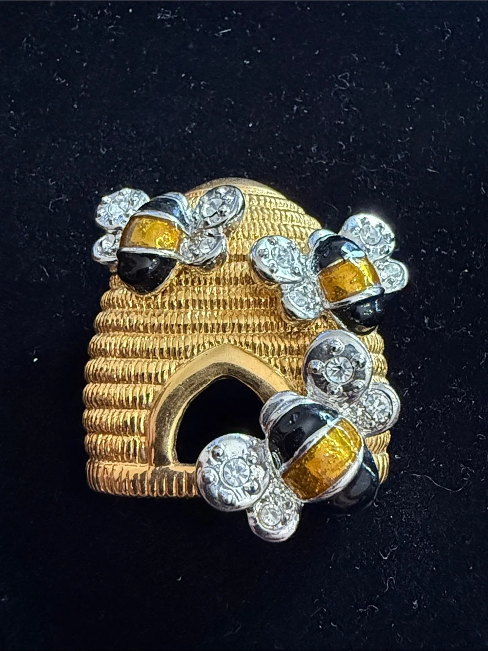 Vintage Gold Tone and Crystal Beehive Pin Brooch